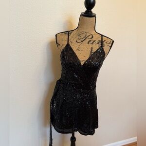 Venus black sequin belted romper